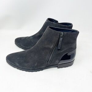 Paul Green Gray Suede Ankle Booties Patent Heel Detail Zip Closure Size 5.5